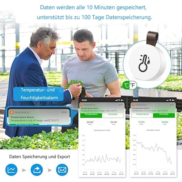 Bluetooth Termometer & Hygrometer med Datalagring / Trådløst Termometer og Hygrometer med App og Datavisning 1-st