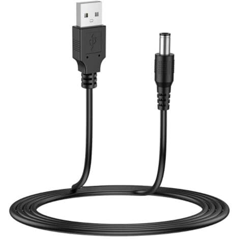 USB til DC 5V kabel, USB til DC strømkabel, 11-i-1 DC strømadapter, 5.5 x 2.1mm DC tøndestik til bærbar computer, router osv. (1m, sort)