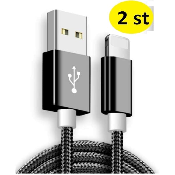 3m lang svart iPhone-kabel, 2-pakning