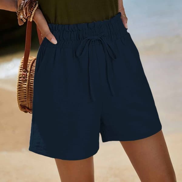 Shorts til kvinder afslappede brede ben shorts med snøre til strandferie marineblå Navy blue M