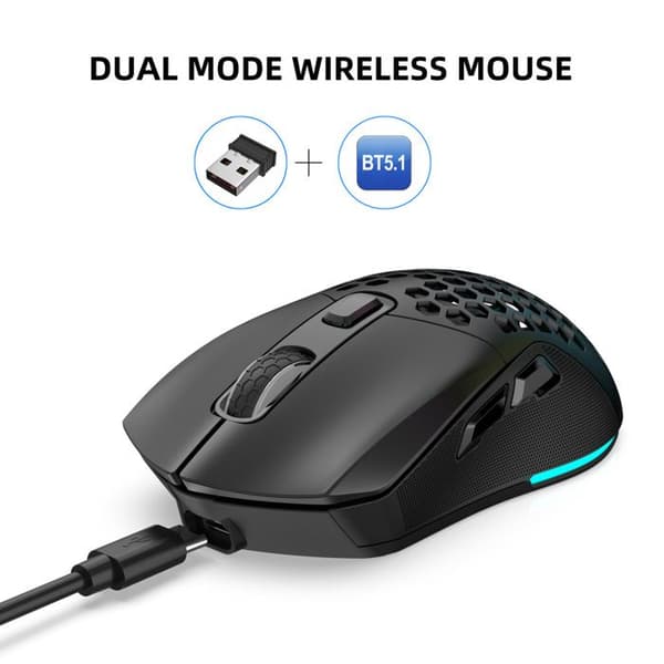 Trådløs/kablet gamingmus med tre tilstande, Bluetooth 5.4, 6 knapper, 6400 DPI, PC/bærbar