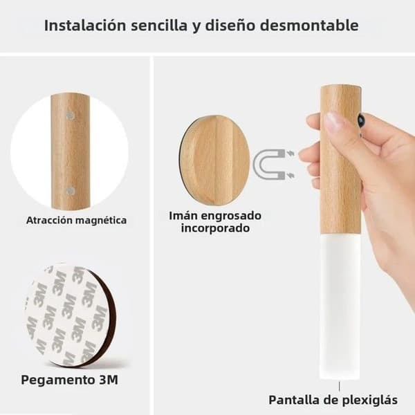 1 oppladbar LED-vegglampe med smart bevegelsessensor, magnetisk nattlys, hvit