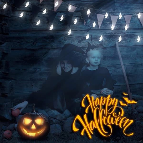 Soldrevne spøgelseslyskæder til Halloween, 30 dekorative udendørs LED'er til Halloween (spøgelse)