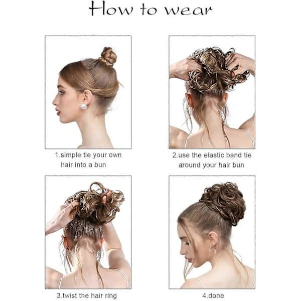 2st Messy Hair Buns Lockiga Hårringar, För Kvinnor, Blomknoppsboll Hårperuk