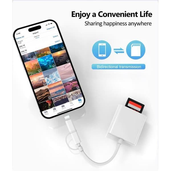 SD-kortlæser til telefon, USB-C-kortlæser med dobbelt SD/SD-slot, SD-kortadapter til USB-telefon