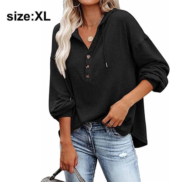Hettegenser for kvinner tenåringstopper langermet oversized genser - Svart - Perfet XL