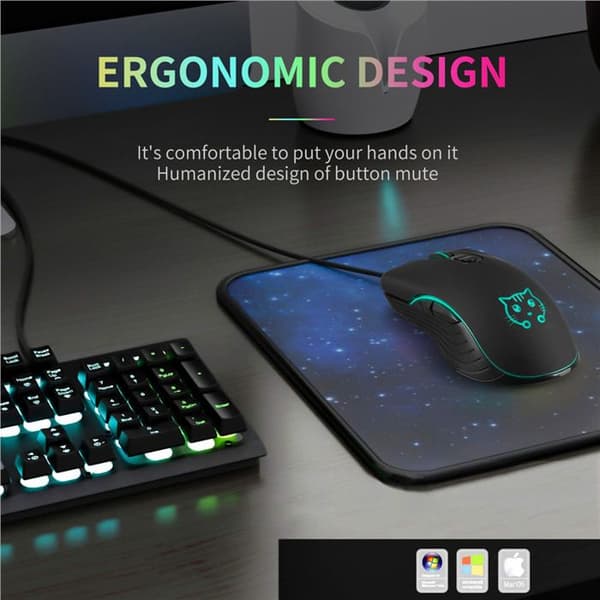 Kablet spillmus, katte-design, e-sport optisk mus for PC-spillere, svart