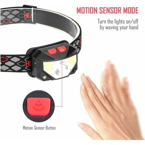 13Thirteen Super Bright Genopladelig Sensor Pandelampe LED Pandelampe Rødt Lys Pandelamper til Camping