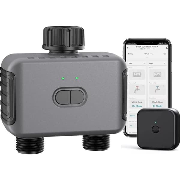 Smart WiFi Vattentimer - 2 Zoner - WiFi Bevattningstimer - Smart Vattentimer - Automatiskt Trädgårdsbevattningssystem