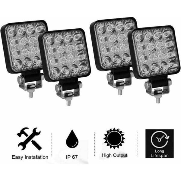 4-pakning 3-tommers 48W LED arbeidslys, LED arbeidslys, projektor tåkelys for bil, lastebil, UTV, SUV, terrengtraktor