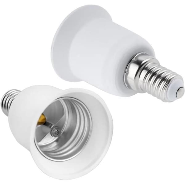 E14 til E27 sokkeladapter, kompatibel med E27, LED, glødelamper, halogen og CFL-pærer, pakke med 2