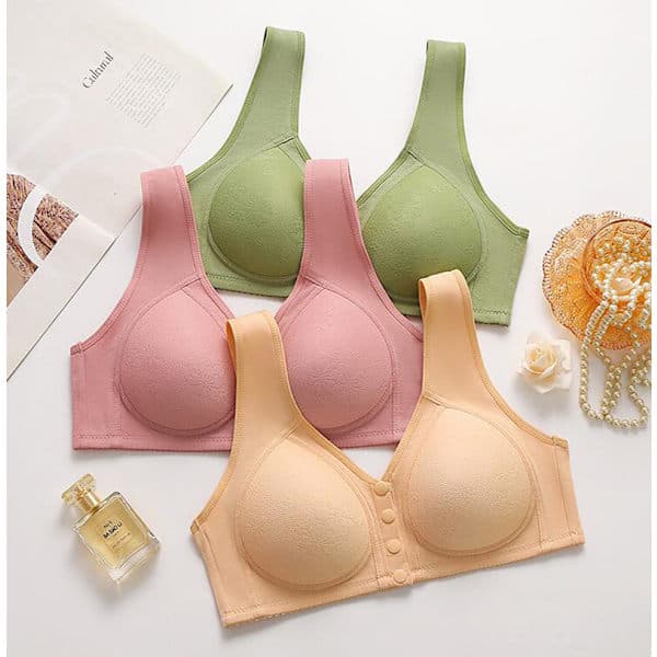 Dame-bh med frontlukning, plus size, blonde, fuld dækning, bøjle, uforet PINK 42/95