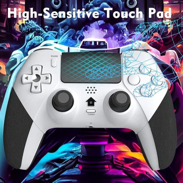 Trådløs controller til PS4, gamingcontroller kompatibel med P4/Pro/Slim, med dobbelt vibration, 6-akset gyrosensor, hvid