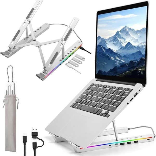 4-i-1 Dockingstation og RGB Notebook Stand med Dock Support, Kølestativ A Kompatibel med MacBook og PC(02)