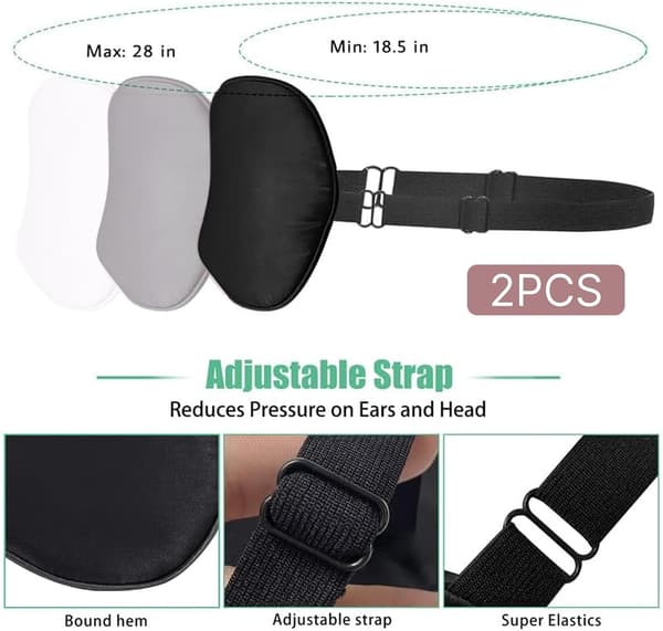 2-pack sovmask i silke - 100 % mullbärssilke, ljusblockerande, justerbart band (svart & svart)