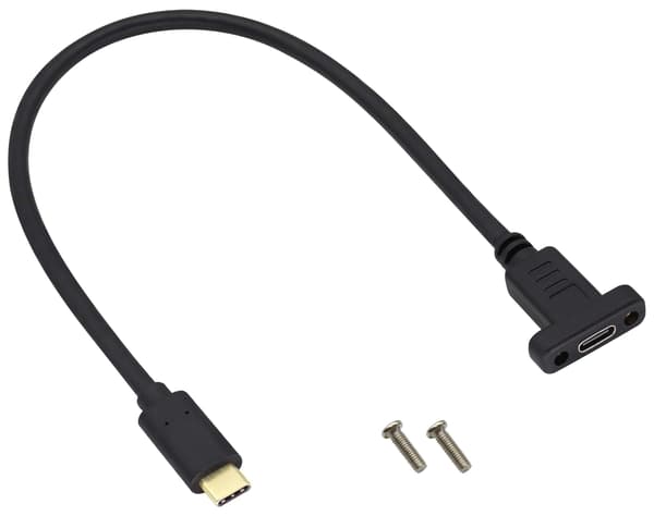 USB Type C 3.1 Panelmonterad adapter USB-C 3.1 10Gbps hane till USB C hona panelmonterad skruvkabel stöder laddning, data, ljud, videokabel (0,3M/1ft)