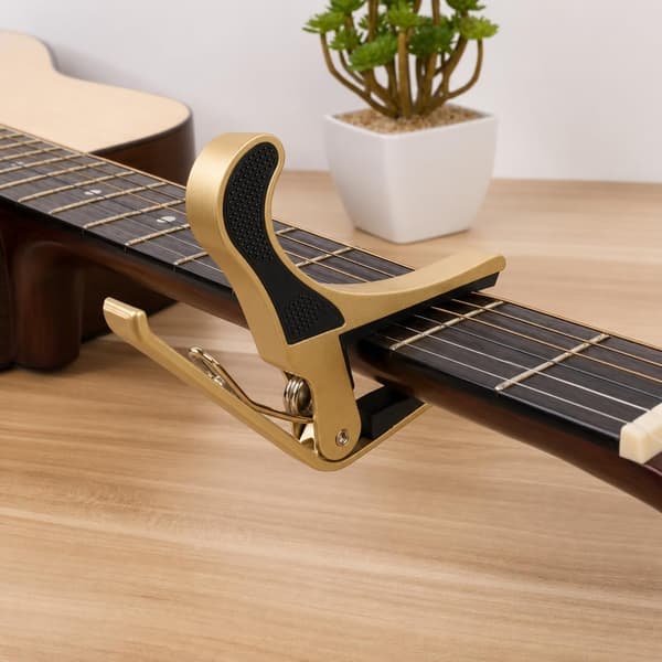 Gitarrkapo, snabbfäste med enhandsgrepp för akustiska och elektriska gitarrer, guld