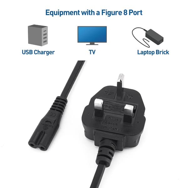 Cable Matters 2-pack Figure 8-strömkabel, UK BS 1363 till IEC C7, 2 m