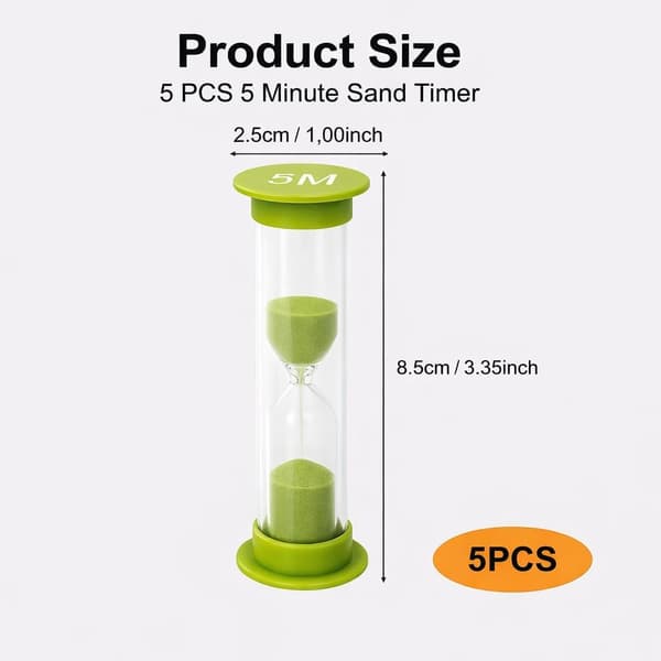 5-minuters timglas, tidshanteringstimer i plast