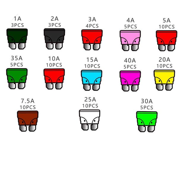 90-delars set med standardsäkringar, bilsäkringssats (1A 2A 3A 4A 5A 7.5A 10A 15A 20A 25A 30A 35A 40A)
