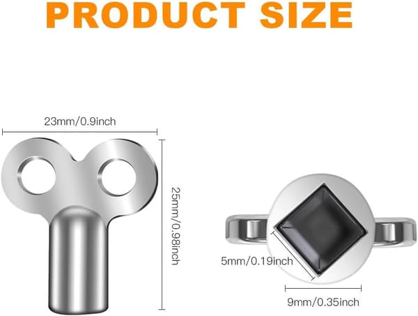 Elementnyckel, triangulär nyckel i metall, 3 st i zinklegering och aluminium, elementnyckel, ventilnyckel för luftning av element