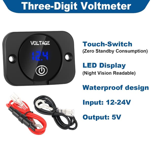 Batterispänningsmätare DC 12V 24V Voltmeter Vattentät Bilvoltmeter