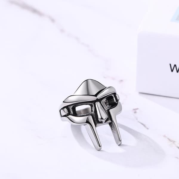 MF Doom-ring för män, rostfritt stål metallansikte Doom-mask ring nyhetssignetring