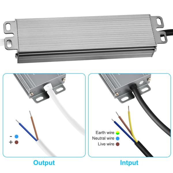 LED-drivdon, 60W 24V belysningstransformator, IP67 vattentät 2,5A