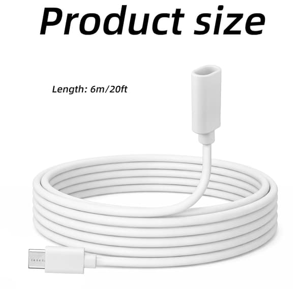 6m/20ft USB C-förlängningskabel kompatibel med iPhone 16/15