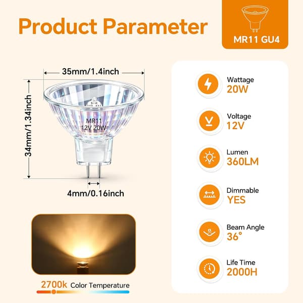 Halogenlampor 20W 12V dimbara 250LM varmvit 2700K