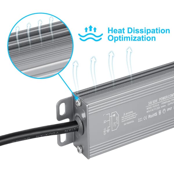 LED-drivdon, 60W 24V belysningstransformator, IP67 vattentät 2,5A
