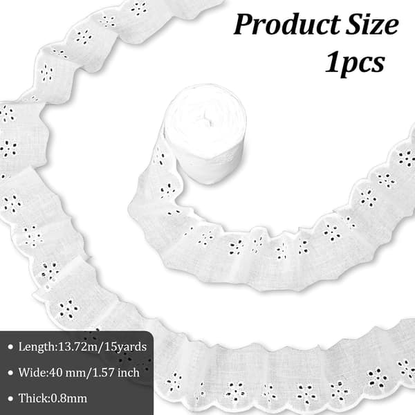 15 yards spetskant vit bomullsspets, 4 cm bred, vit