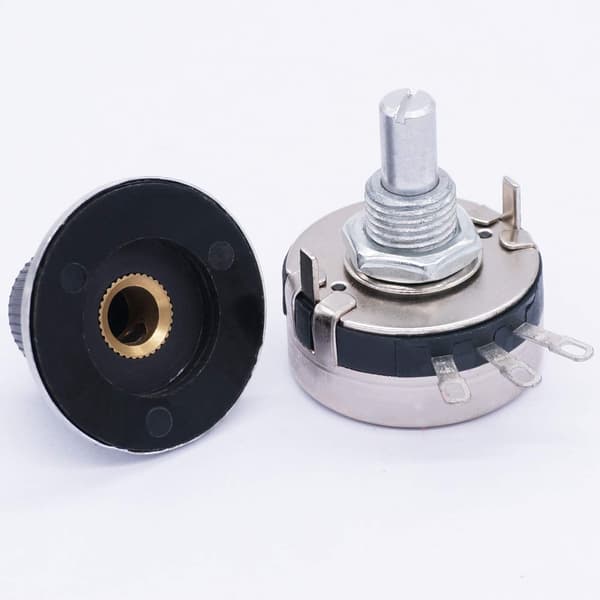 2 st envarvs roterande linjär kolpotentiometer + 2 st vred, WTH118-2W 10K Ohm