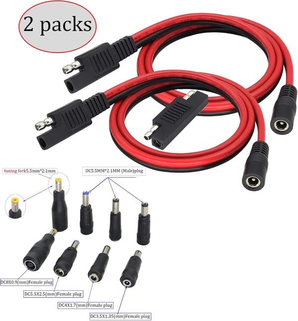 med SAE-polaritetsvändare och DC5521-adapterkabel (hona)