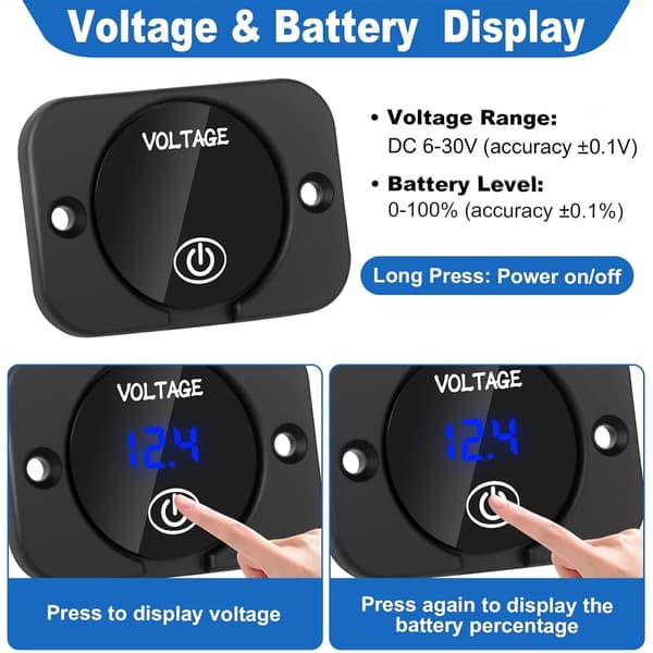 Batterispänningsmätare DC 12V 24V Voltmeter Vattentät Bilvoltmeter