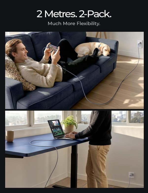 240W USB-C till USB-C-kabel 2-pack, 2m USB-C-laddningskabel för snabbladdning