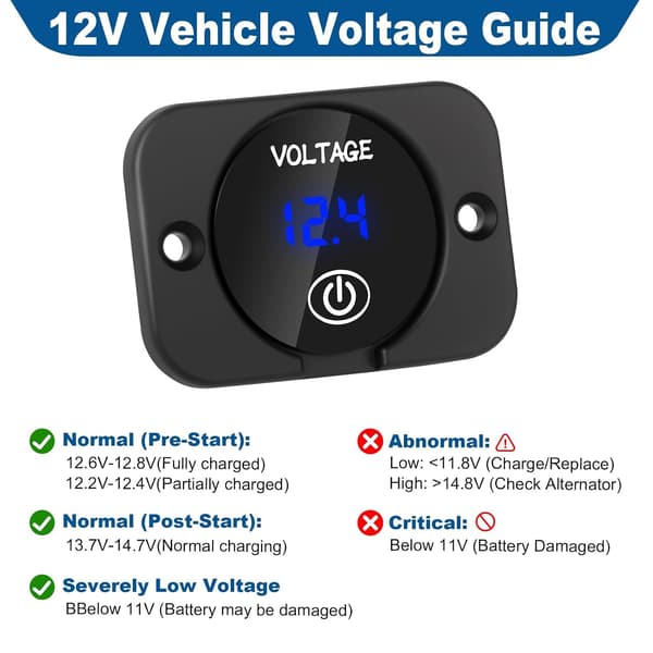 Batterispänningsmätare DC 12V 24V Voltmeter Vattentät Bilvoltmeter