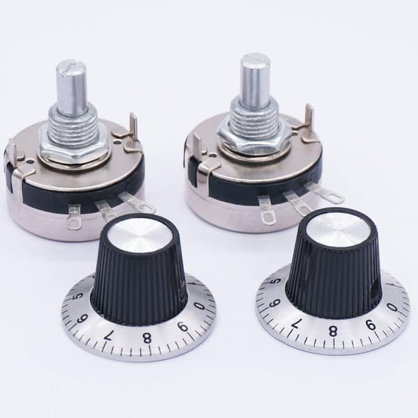 2 st envarvs roterande linjär kolpotentiometer + 2 st vred, WTH118-2W 10K Ohm