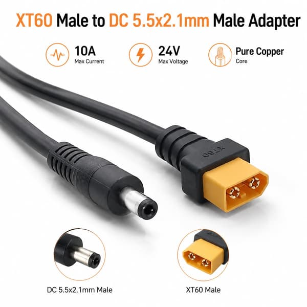XT60 till DC5525 strömkabel för TS100 smart lödkolv, 30 cm