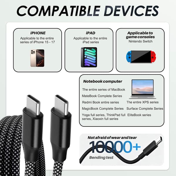 Magnetisk USB-C-kabel 100W självupprullande USB-C till USB-C-kabel