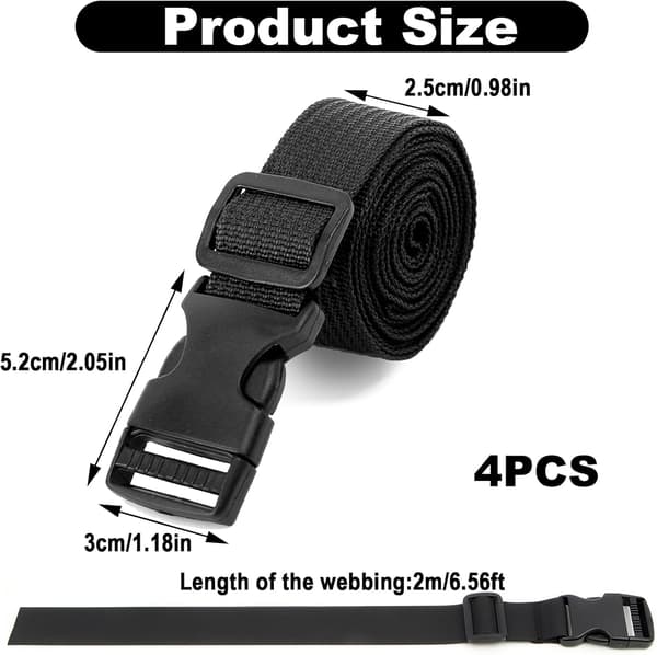 4-pack bagageremmar, 2m x 25mm spännband i nylon