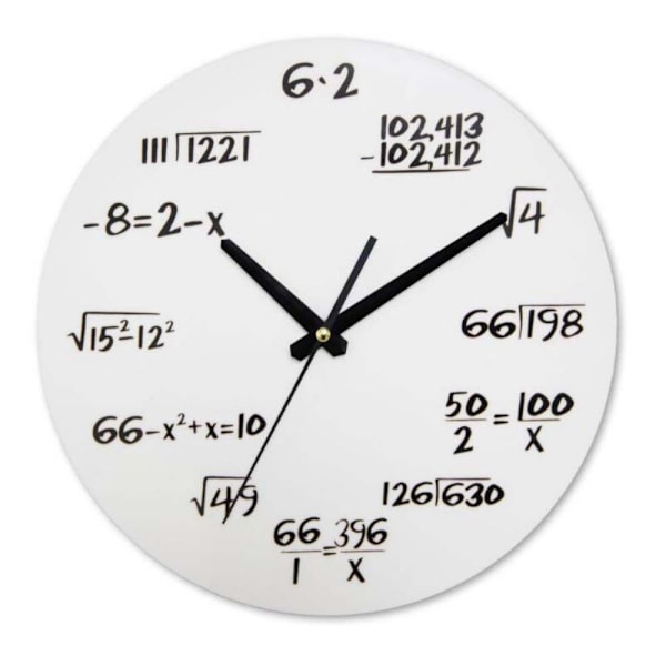 Timelike Matematikklocka, Unik Väggklocka Modern Design Nymodig Matematikekvationsklocka - Varje Timme Markeras av en Enkel Matematikekvation white 6.2