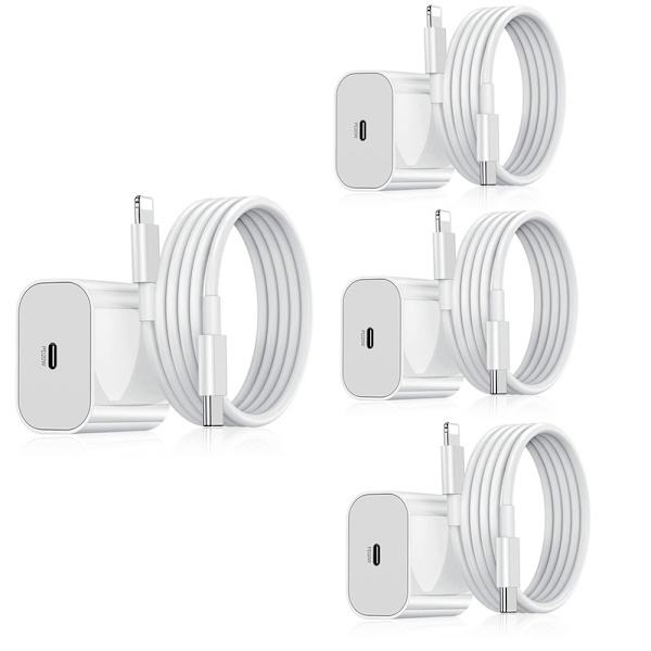 4-pack - Laddare för iPhone - Snabbladdare - Adapter + Kabel 20W Vit 4-pack iPhone