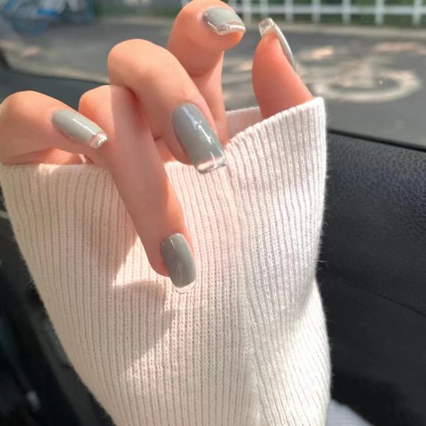 4 set falska naglar glänsande enfärgad medium och långa press naglar falska finger falska naglar dam naglar (4 färger)