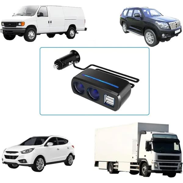 Billader - 2-i-1-adapter - 2 USB-porter - 2 sigarettenneruttak - 80W, 3.1A