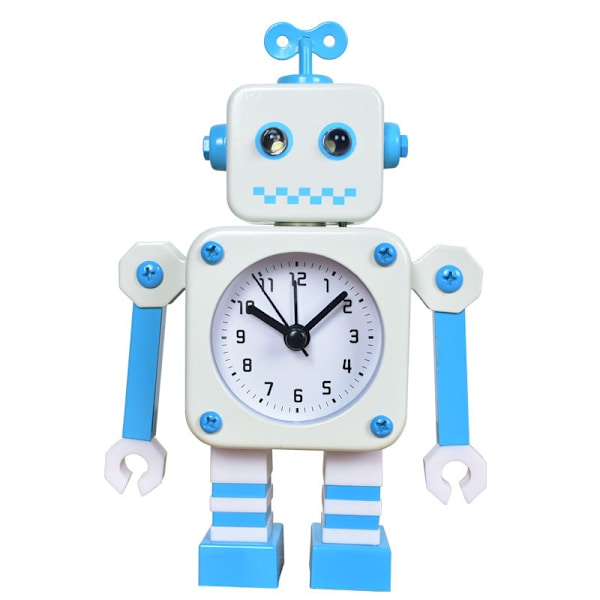 Robot Väckarklocka, Icke-Tickande Väckarklocka med Blinkande Ögon och Roterande Arm, Vit White