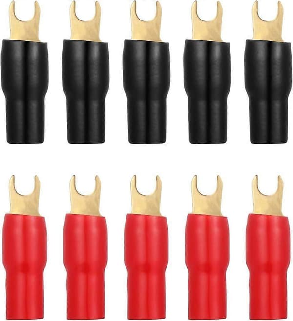 5 par 4 Gauge Spade Terminaler Spade Adaptrar för Högtalarkabel