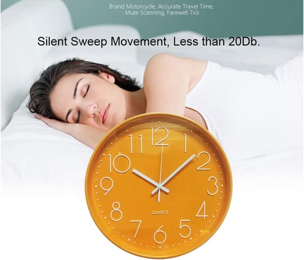 Tyst Väggklocka 30 cm Köksklocka Quartz Batteridriven Rund Modern Hängande Klocka för Kontor Klassrum Vardagsrum Sovrum (Orange)