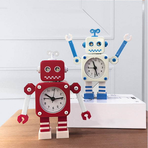 Robot Väckarklocka, Icke-Tickande Väckarklocka med Blinkande Ögon och Roterande Arm, Vit White