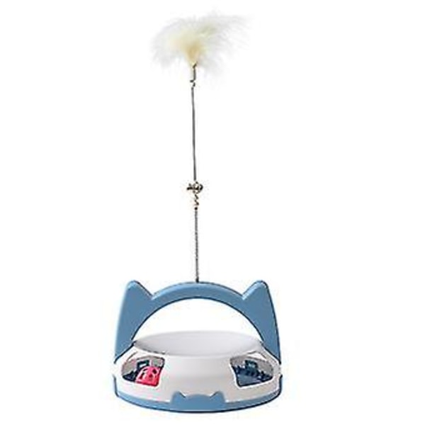 Blå katt leksak med automatisk roterande fjäder och rullande spårboll